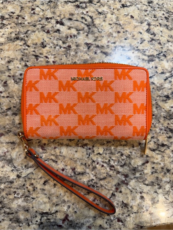 Michael Kors Handbags - Michael Kors Orange and Peach MK Logo Wristlet Wallet
